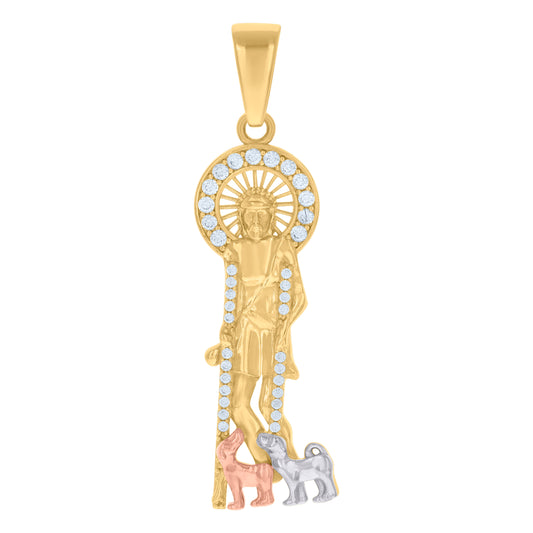 10k Tri Color Gold Mens Cubic Zirconia Saint Lazarus Religious Charm Pendant