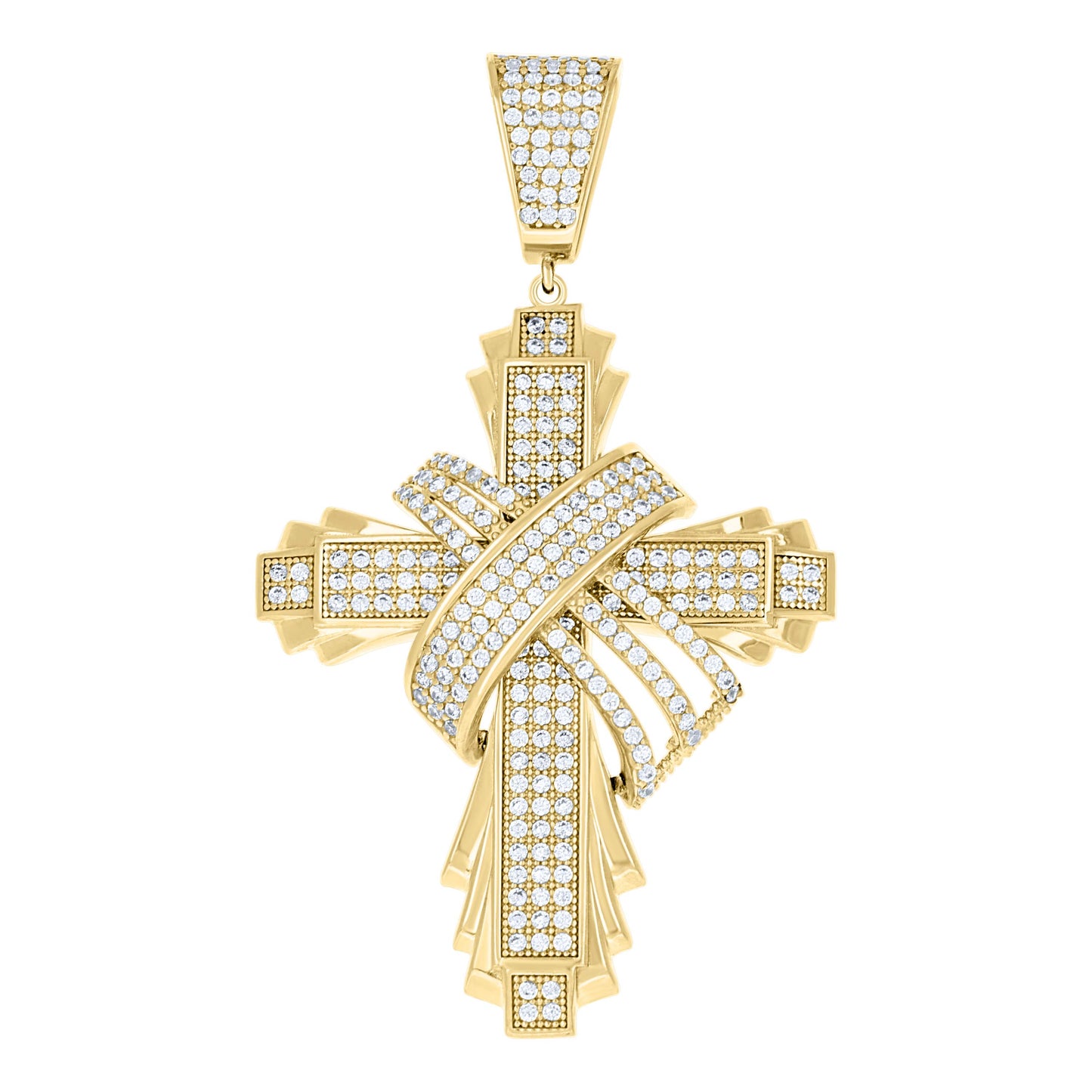 10k Yellow Gold Mens Cubic Zirconia Cross Religious Charm Pendant