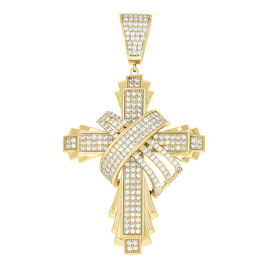 10k Yellow Gold Mens Cubic Zirconia Cross Religious Charm Pendant