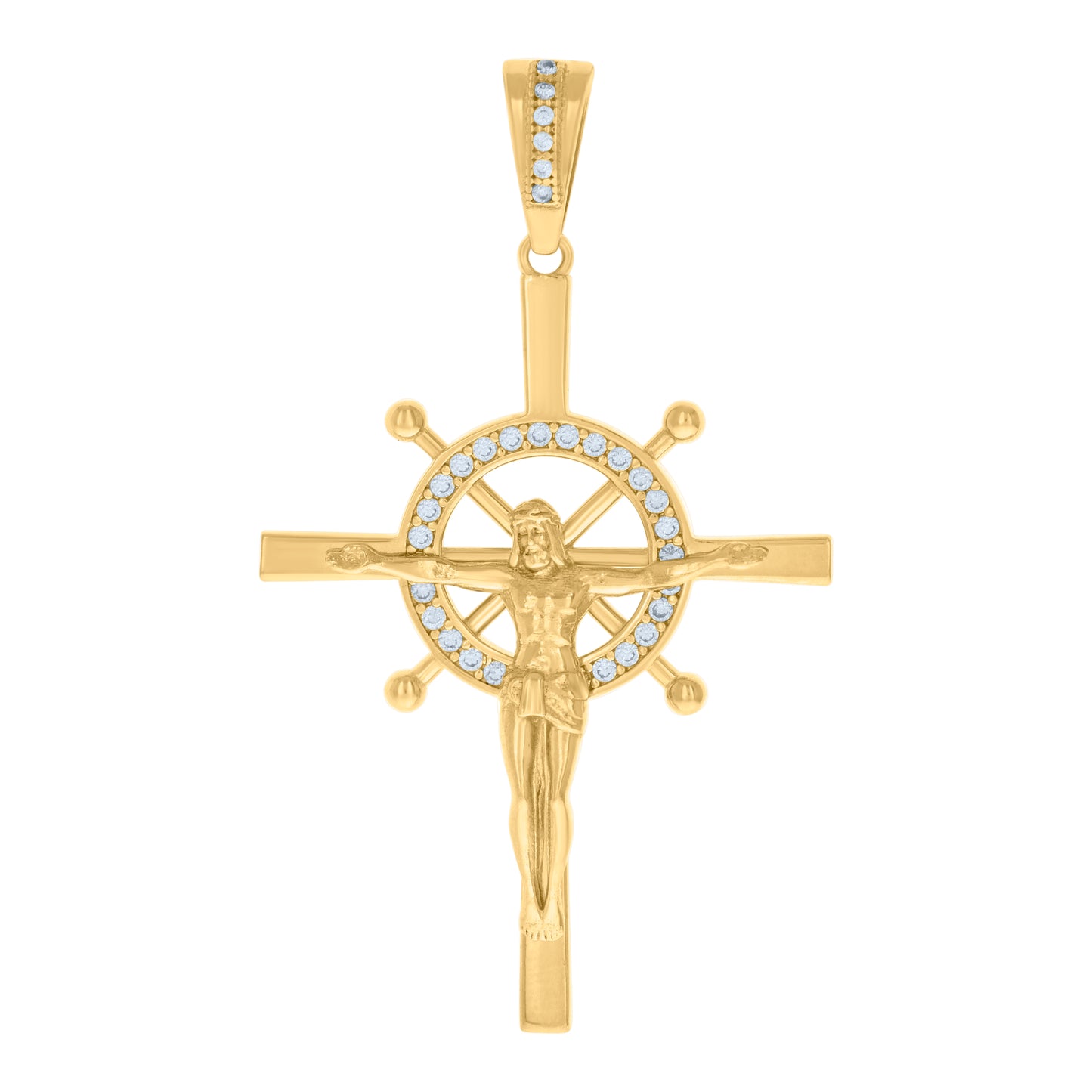 10k Yellow Gold Mens Cubic Zirconia Crucifix Cross Religious Charm Pendant