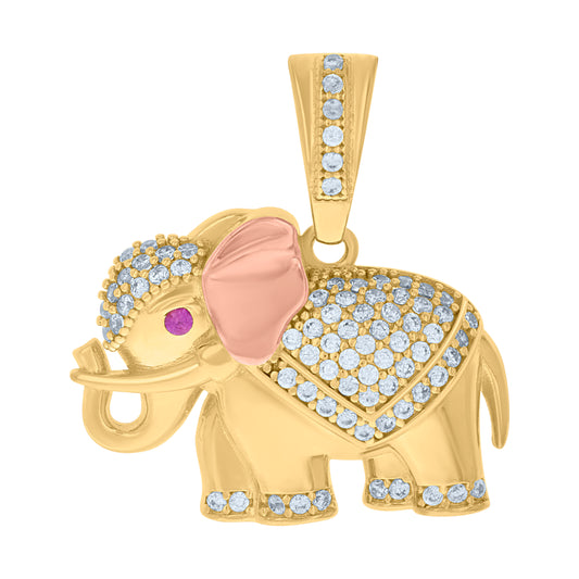 10k Two tone Gold Unisex Purple White Cubic Zirconia Elephant Animal Wildlife Charm Pendant