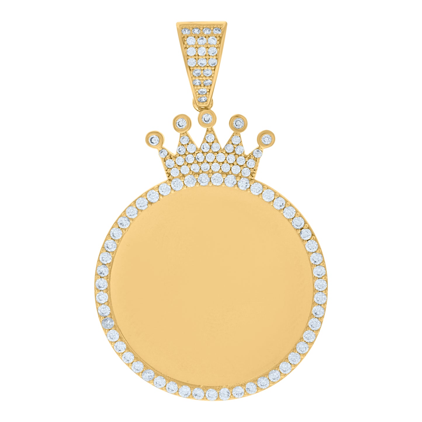 10k Yellow Gold Mens Cubic Zirconia Crown Photo Frame Charm Pendant