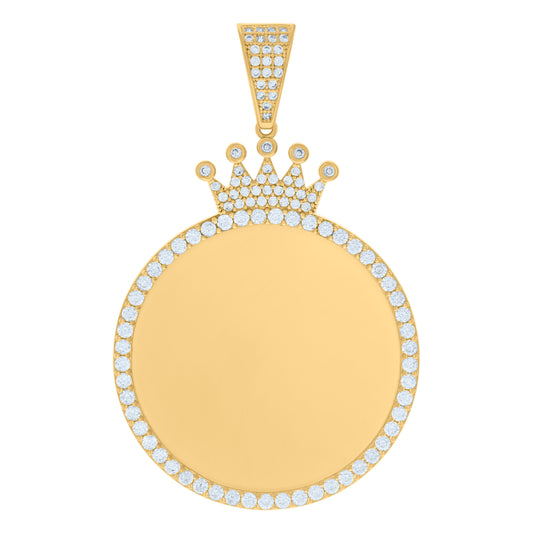 10k Yellow Gold Mens Cubic Zirconia Crown Photo Frame Charm Pendant