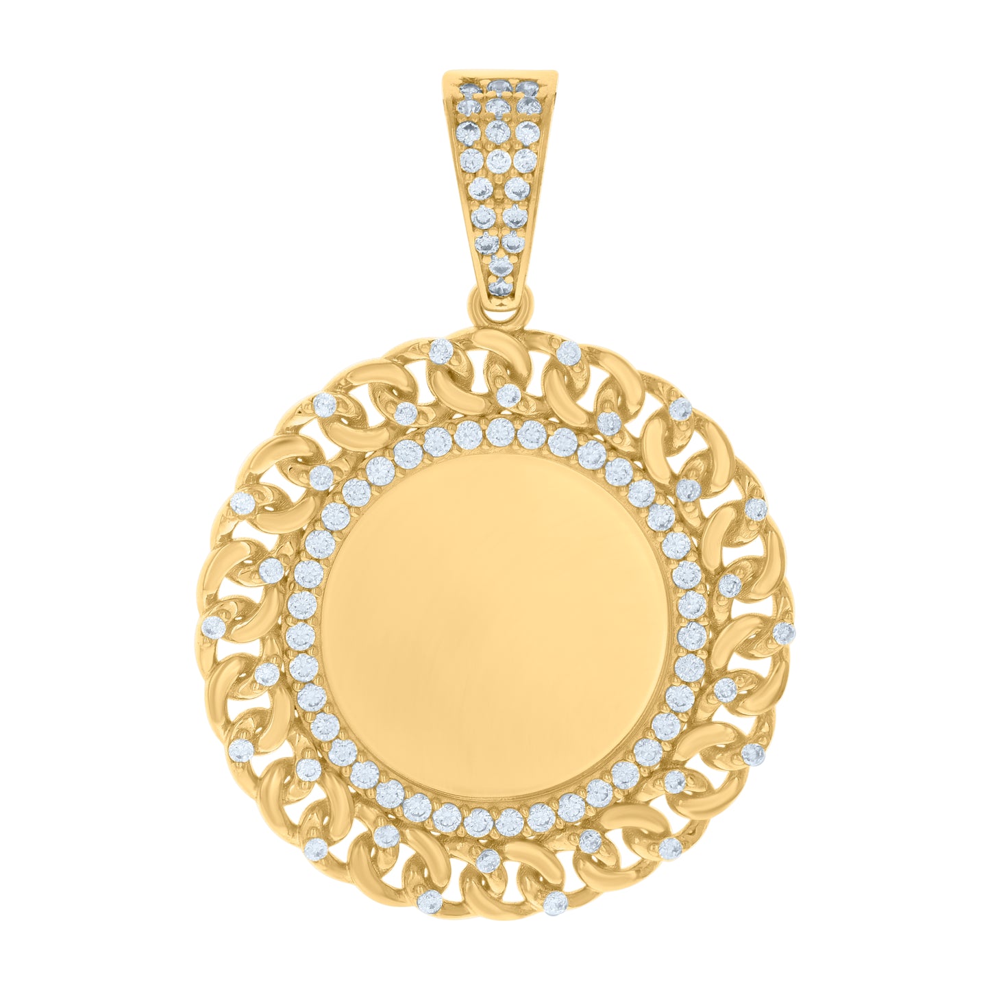 10k Yellow Gold Mens Cubic Zirconia Cuban Photo Frame Charm Pendant
