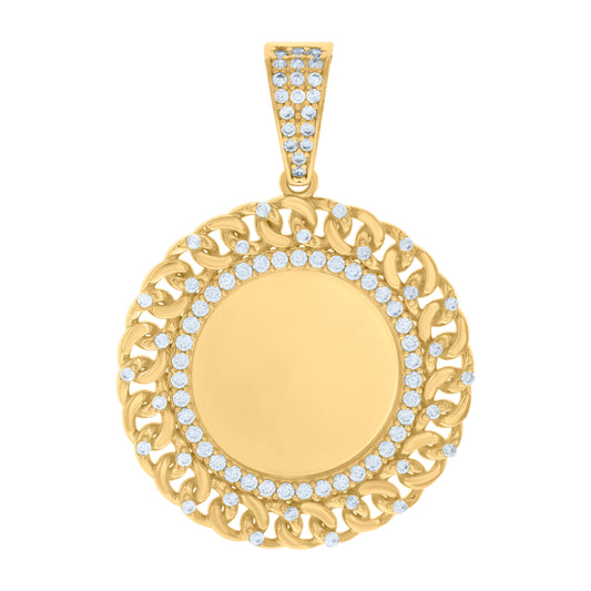 10k Yellow Gold Mens Cubic Zirconia Cuban Photo Frame Charm Pendant