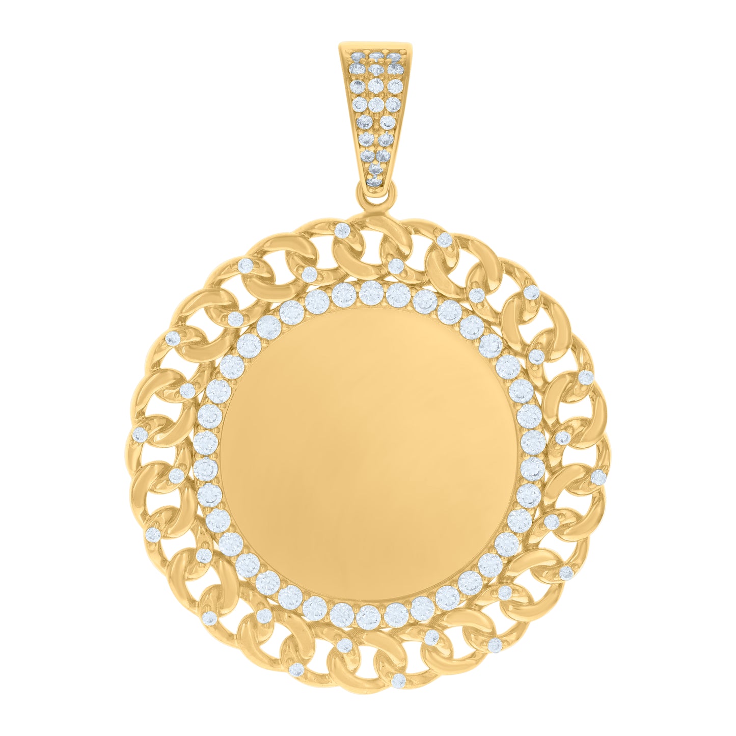 10k Yellow Gold Mens Cubic Zirconia Cuban Photo Frame Charm Pendant