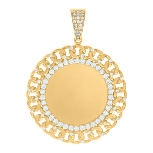 10k Yellow Gold Mens Cubic Zirconia Cuban Photo Frame Charm Pendant