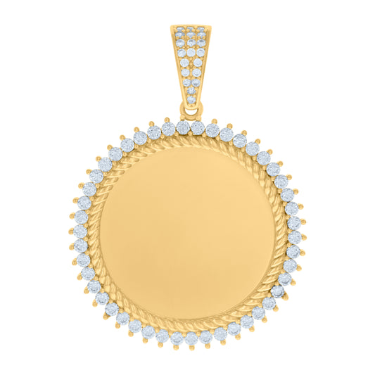 10k Yellow Gold Mens Cubic Zirconia Photo Frame Charm Pendant