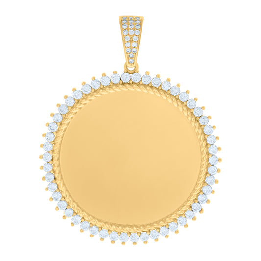 10k Yellow Gold Mens Cubic Zirconia Photo Frame Charm Pendant