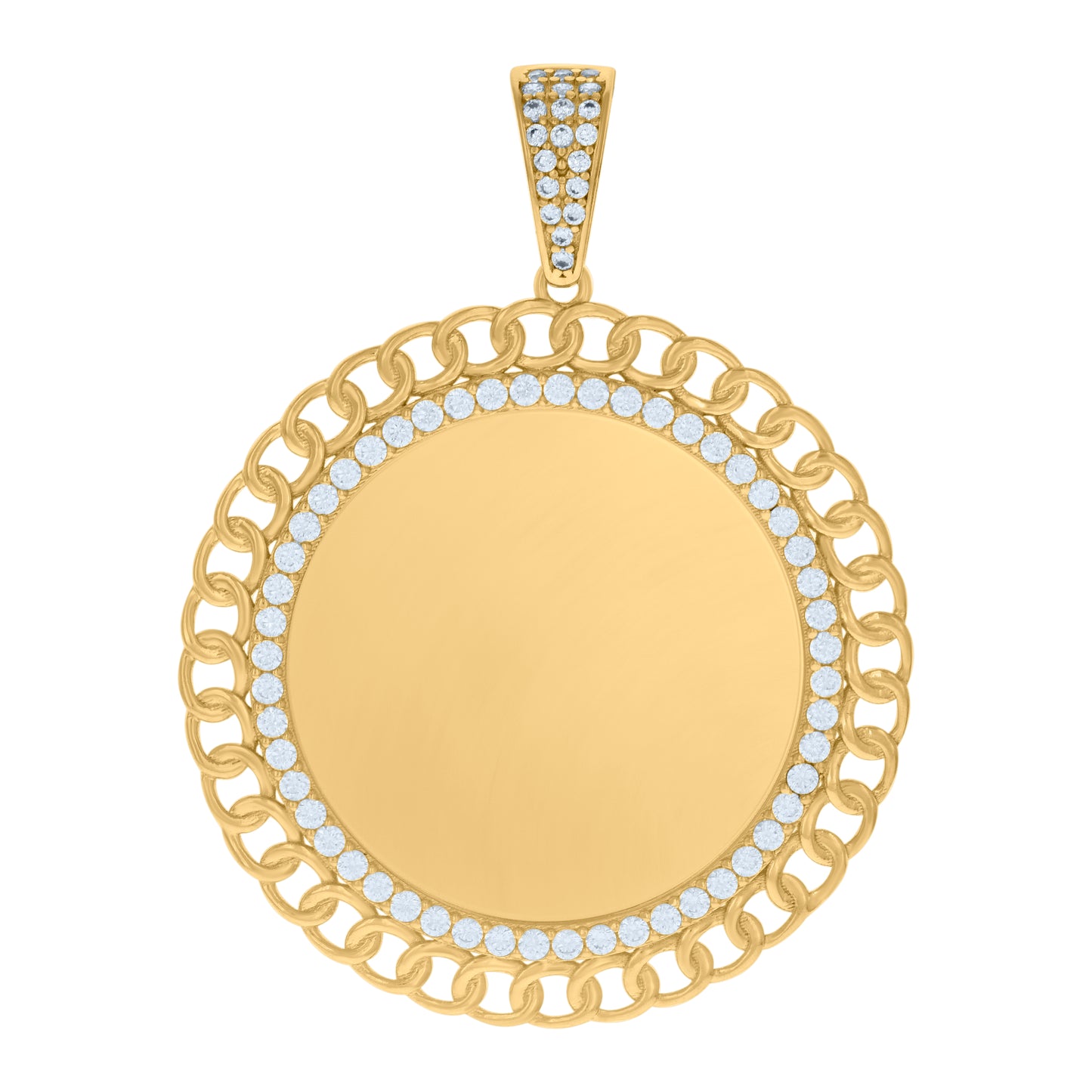 10k Yellow Gold Mens Cubic Zirconia Cuban Photo Frame Charm Pendant