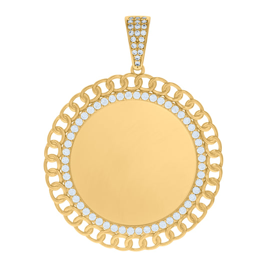 10k Yellow Gold Mens Cubic Zirconia Cuban Photo Frame Charm Pendant