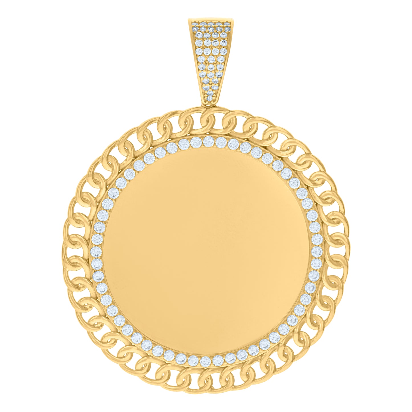 10k Yellow Gold Mens Cubic Zirconia Cuban Photo Frame Charm Pendant