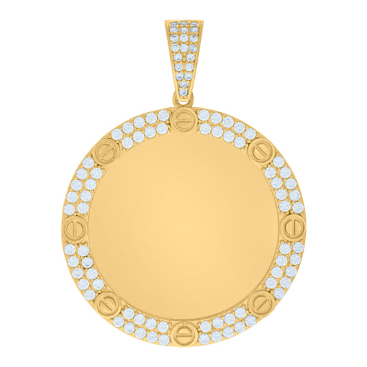 10k Yellow Gold Mens Cubic Zirconia Photo Frame Charm Pendant