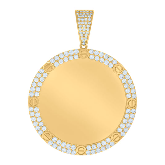 10k Yellow Gold Mens Cubic Zirconia Photo Frame Charm Pendant