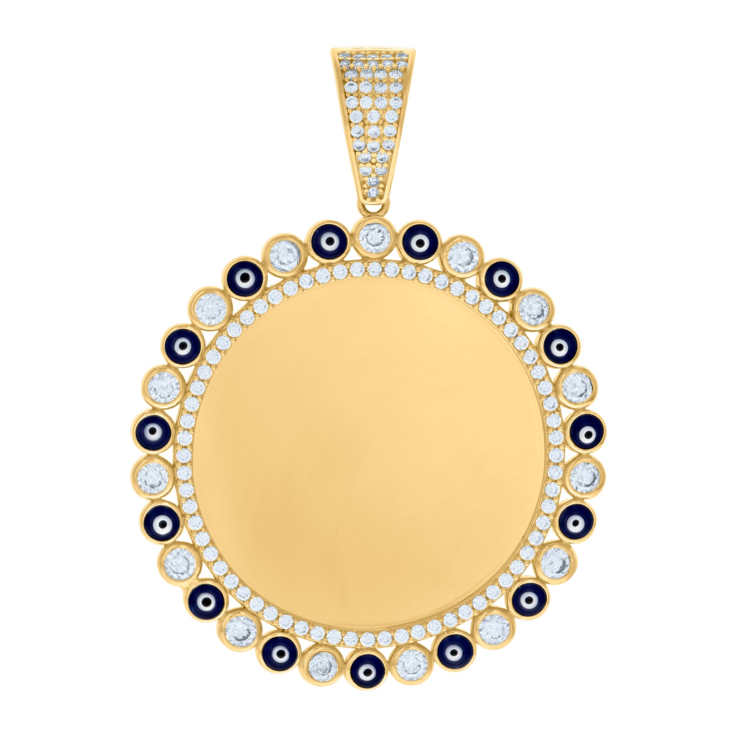 10k Yellow Gold Mens Cubic Zirconia Enamel Evil Eye Photo Frame Charm Pendant