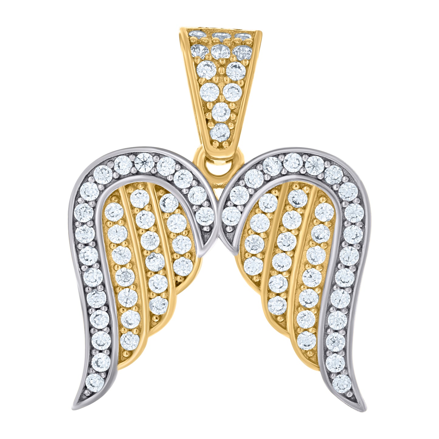 10k Two tone Gold Unisex Cubic Zirconia Angel Wings Charm Pendant