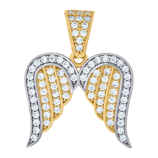 10k Two tone Gold Unisex Cubic Zirconia Angel Wings Charm Pendant
