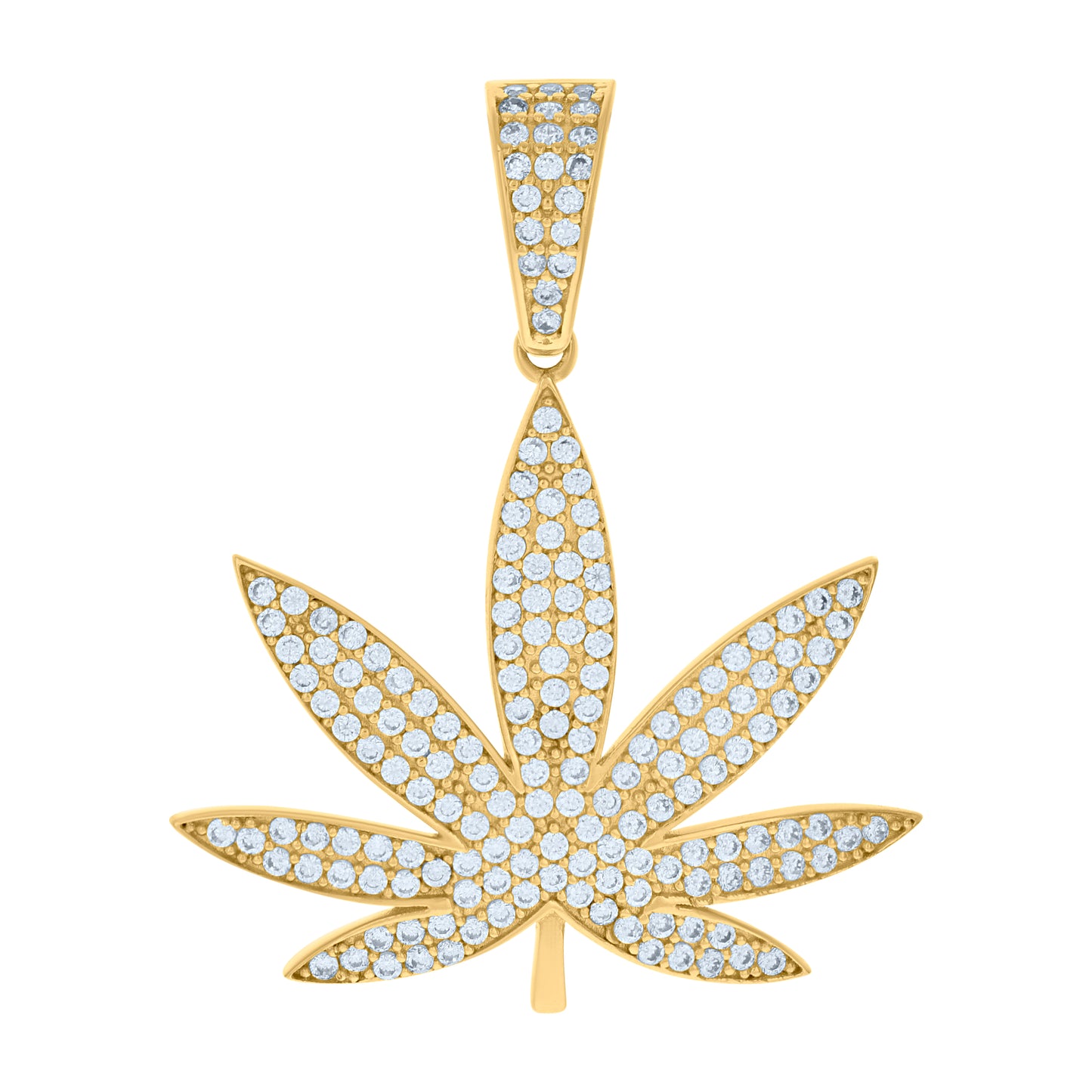 10k Yellow Gold Unisex Cubic Zirconia Marijuana Leaf Fashion Charm Pendant