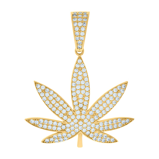 10k Yellow Gold Unisex Cubic Zirconia Marijuana Leaf Fashion Charm Pendant