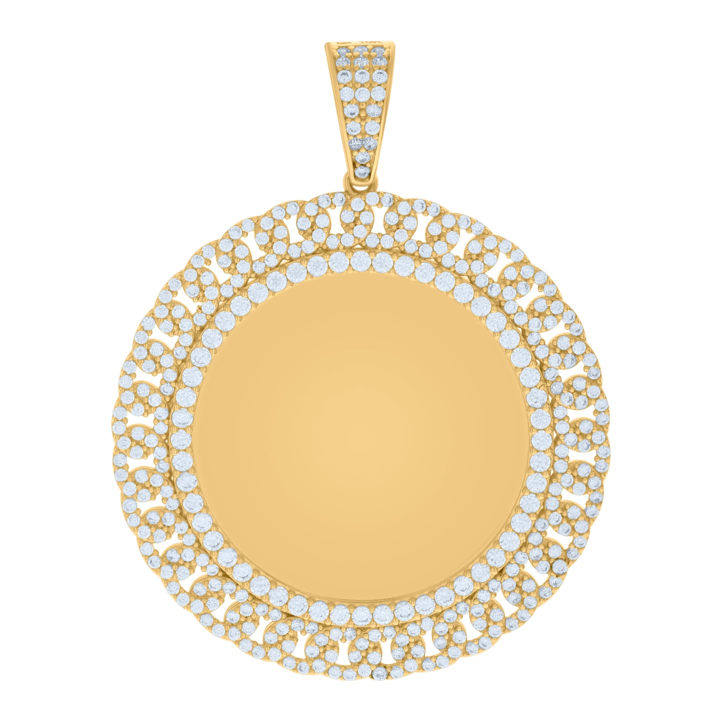10k Yellow Gold Mens Cubic Zirconia Cuban Photo Frame Charm Pendant