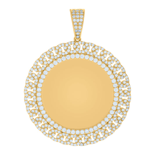 10k Yellow Gold Mens Cubic Zirconia Cuban Photo Frame Charm Pendant