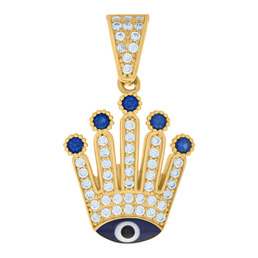 10k Yellow Gold Womens Blue White Cubic Zirconia Enamel Crown Evil Eye Good Luck Charm Pendant