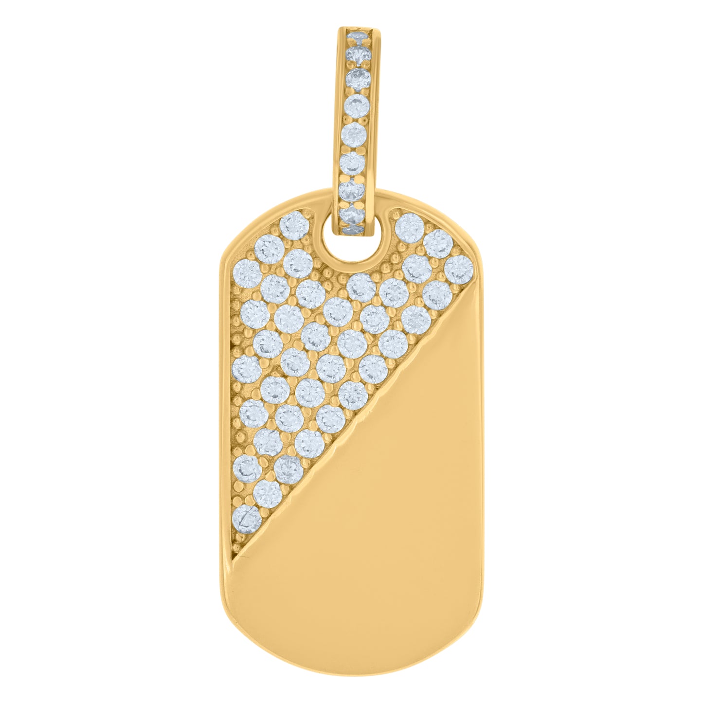 10k Yellow Gold Mens Cubic Zirconia Dog Tag Fashion Charm Pendant