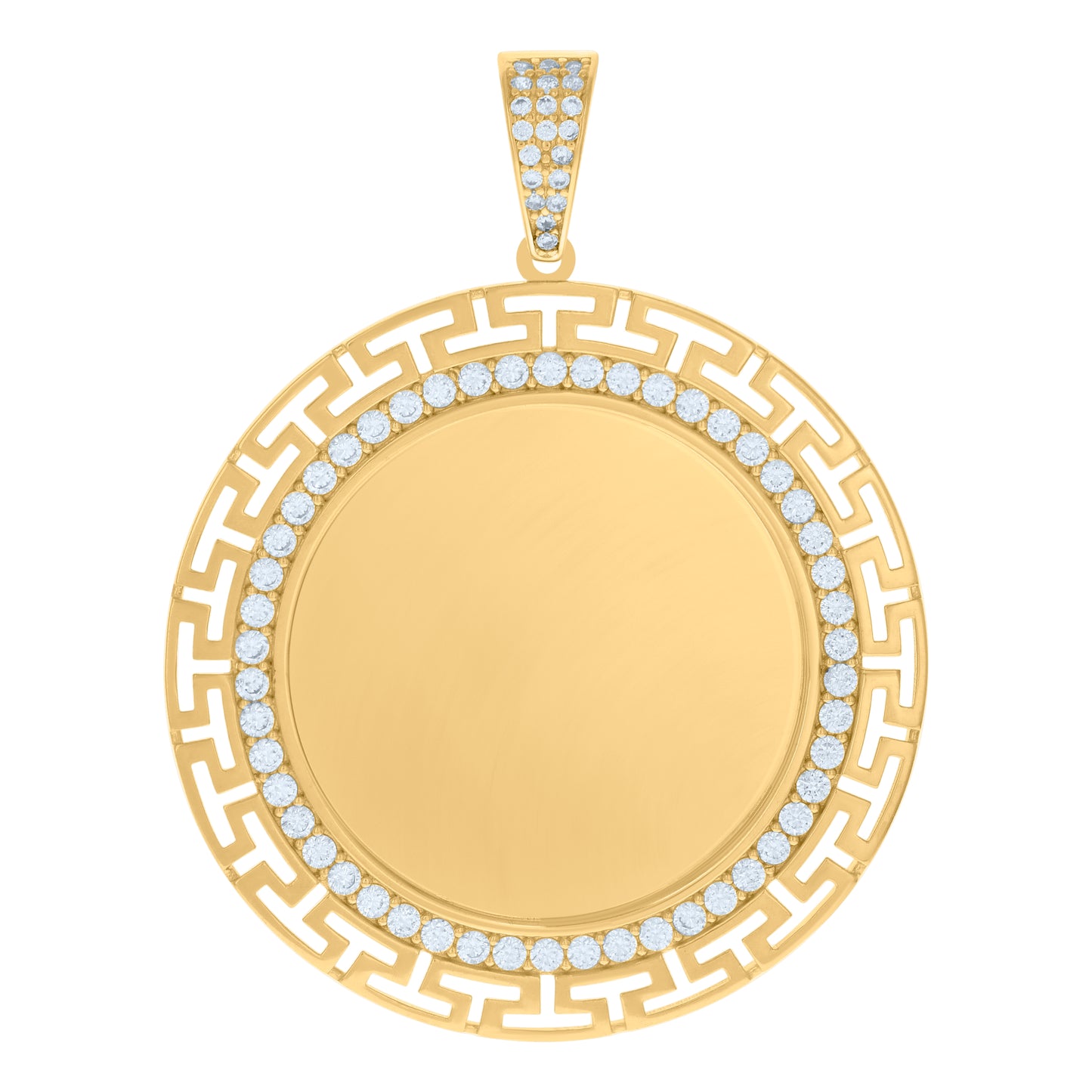 10k Yellow Gold Mens Cubic Zirconia Greek Key Photo Frame Charm Pendant