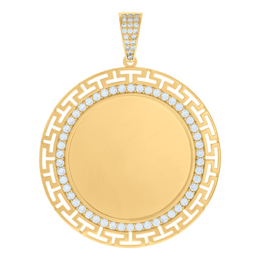 10k Yellow Gold Mens Cubic Zirconia Greek Key Photo Frame Charm Pendant
