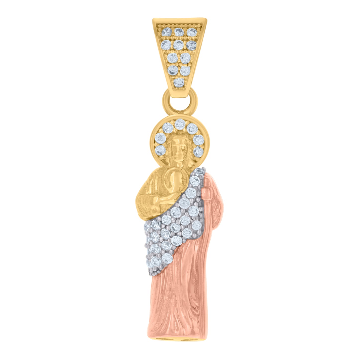 10k Tri Color Gold Mens Cubic Zirconia Saint Jude Religious Charm Pendant