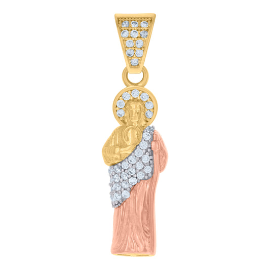 10k Tri Color Gold Mens Cubic Zirconia Saint Jude Religious Charm Pendant