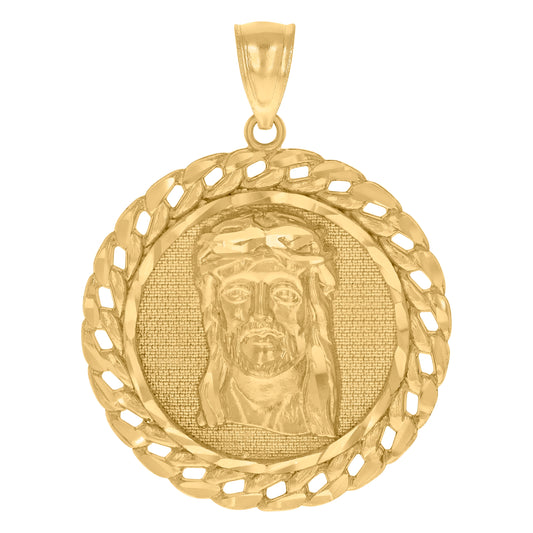 10k Yellow Gold Mens Cuban Jesus Religious Charm Pendant