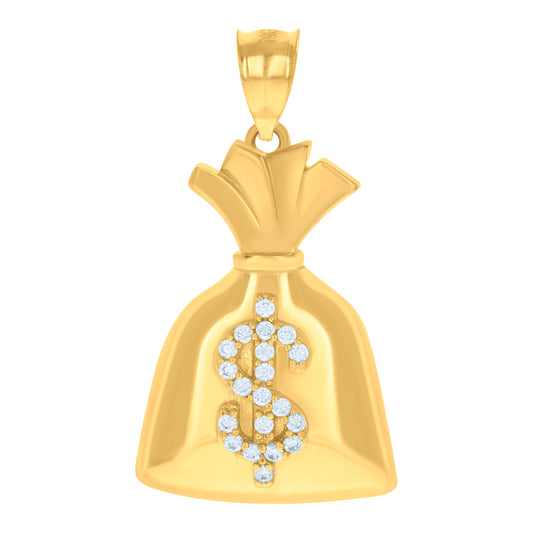 10k Yellow Gold Mens Cubic Zirconia Dollar Sign Currency Charm Pendant
