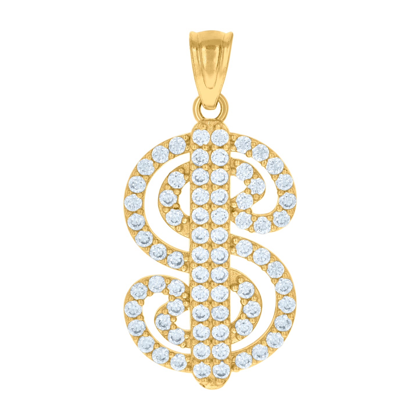 10k Yellow Gold Unisex Cubic Zirconia Dollar Sign Currency Charm Pendant