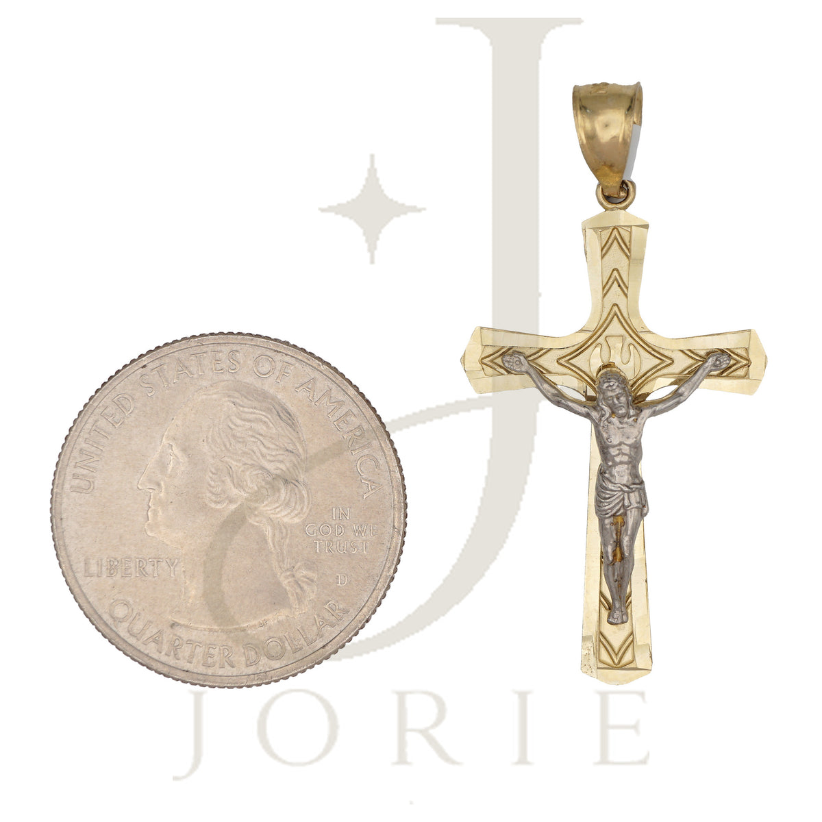 10k Two-tone Gold Men Crucifix Cross Religious Charm Pendant