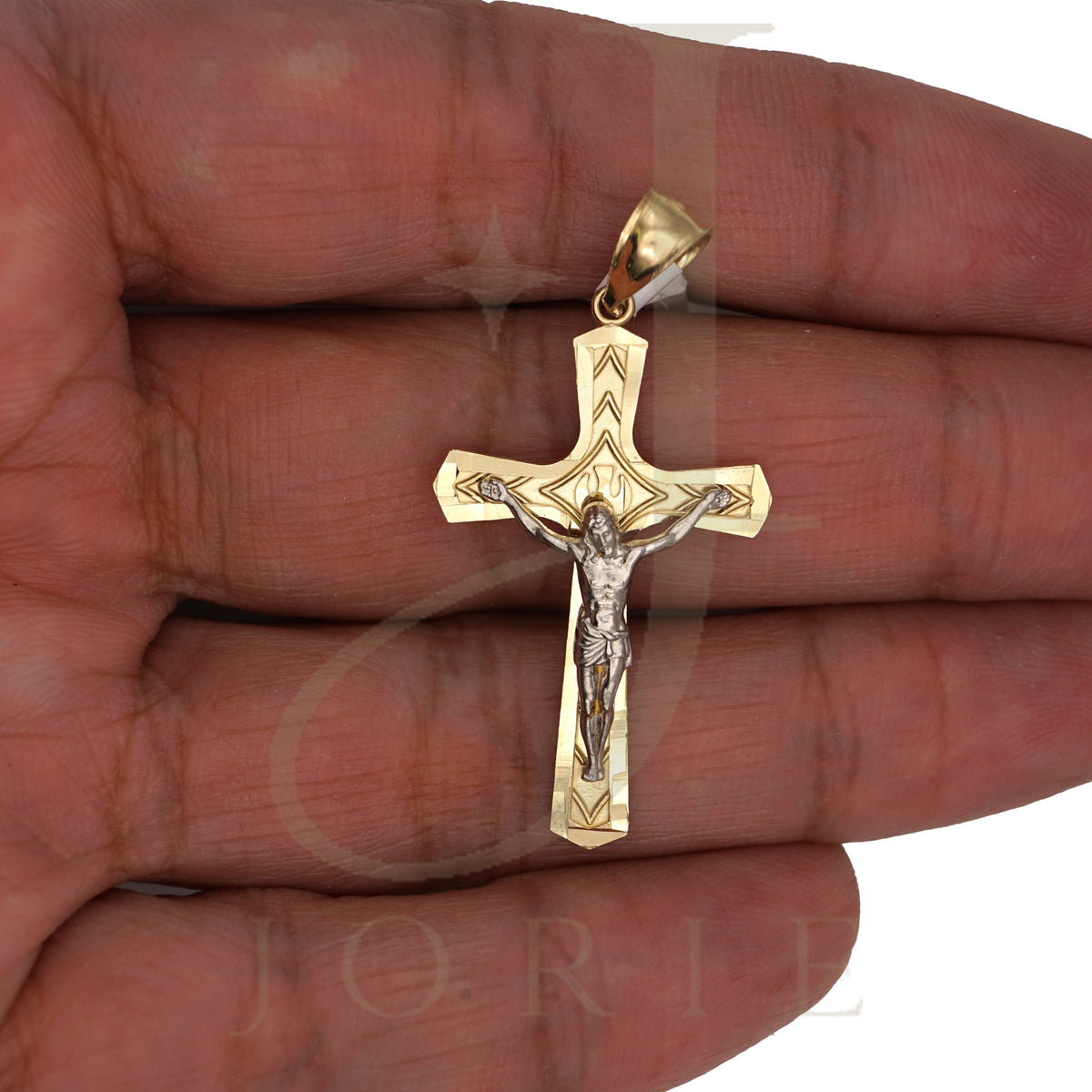 10k Two-tone Gold Men Crucifix Cross Religious Charm Pendant
