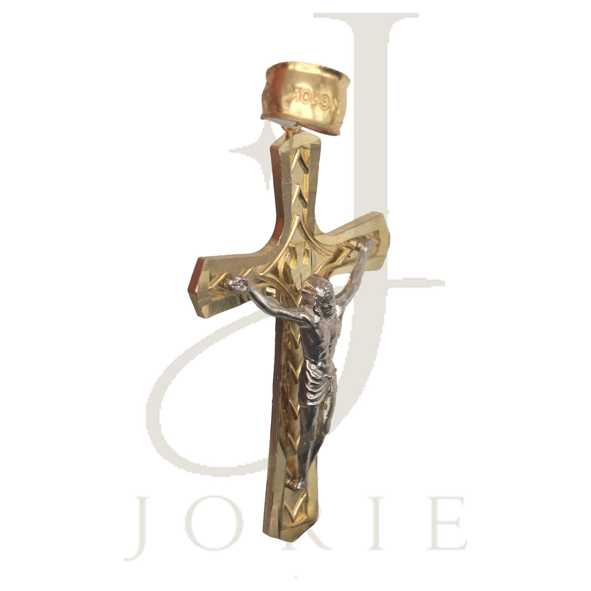 10k Two-tone Gold Men Crucifix Cross Religious Charm Pendant