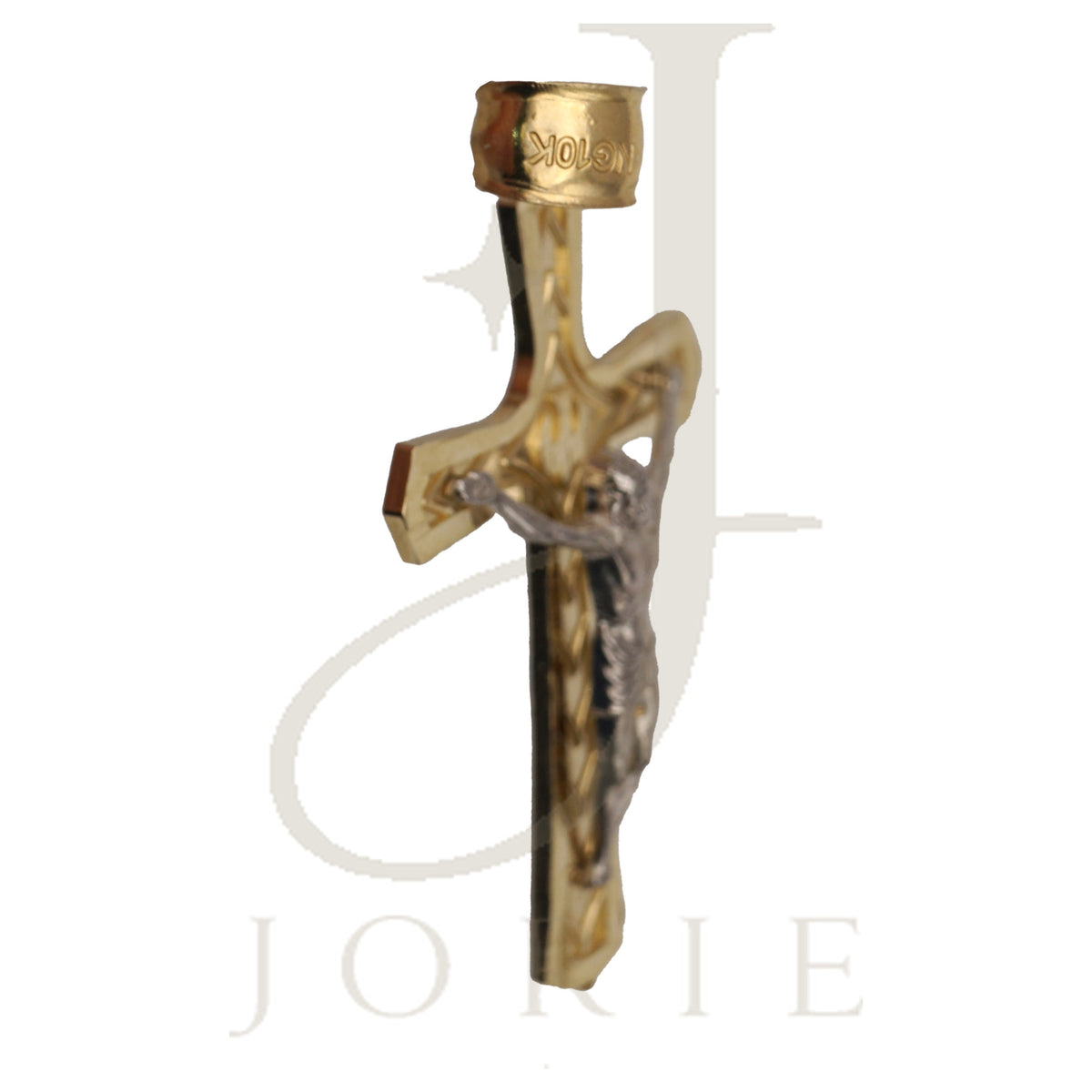 10k Two-tone Gold Men Crucifix Cross Religious Charm Pendant