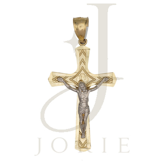 10k Two-tone Gold Men Crucifix Cross Religious Charm Pendant