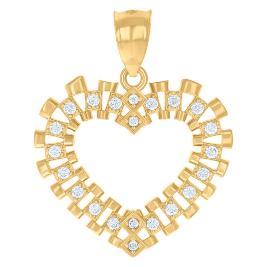 10k Yellow Gold Womens Cubic Zirconia Heart Charm Pendant