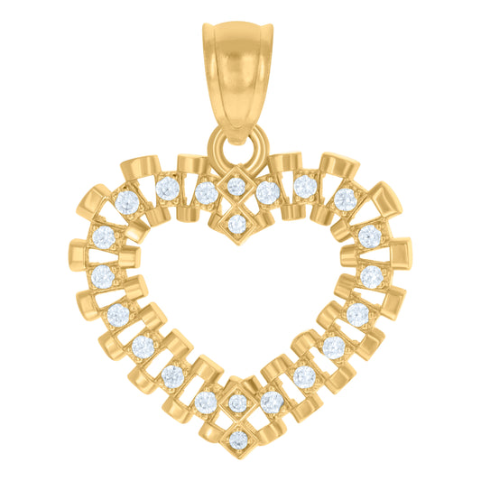 10k Yellow Gold Womens Cubic Zirconia Heart Charm Pendant