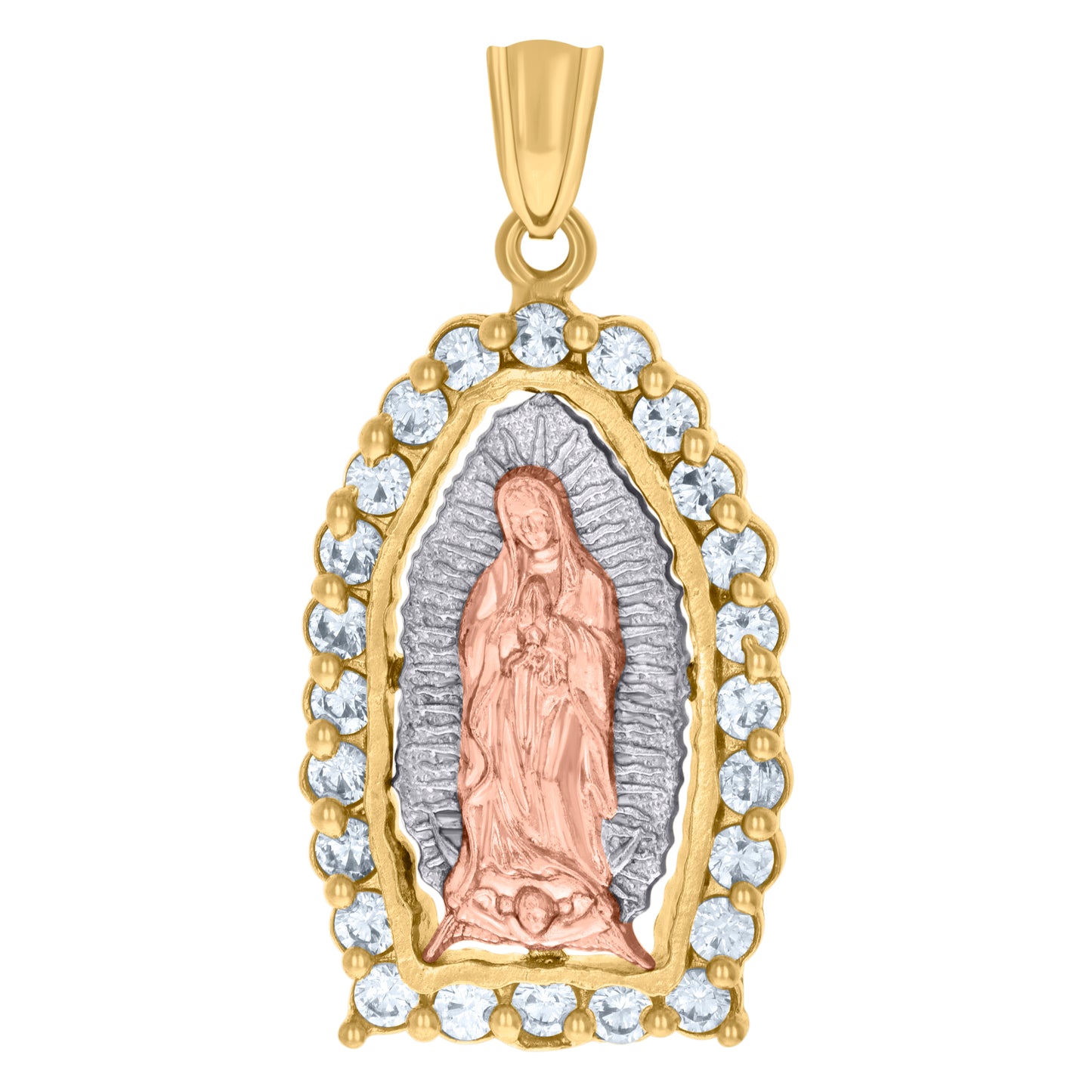 10k Tri Color Gold Womens Cubic Zirconia Guadalupe Religious Charm Pendant