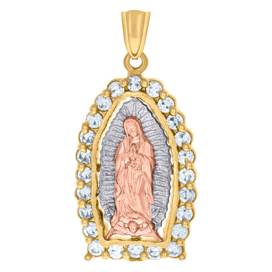 10k Tri Color Gold Womens Cubic Zirconia Guadalupe Religious Charm Pendant