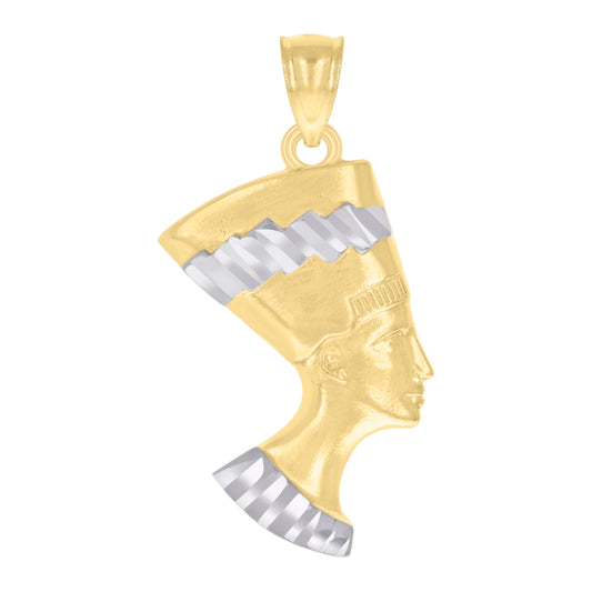 10k Two tone Gold Mens Nefertiti Egyptian Charm Pendant