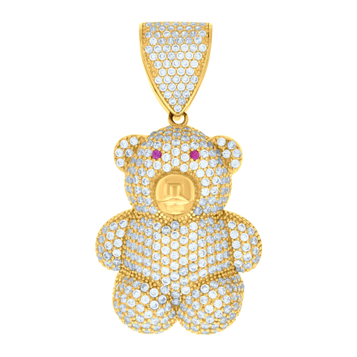 10k Yellow Gold Unisex Pink White Cubic Zirconia Teddy Bear Charm Pendant