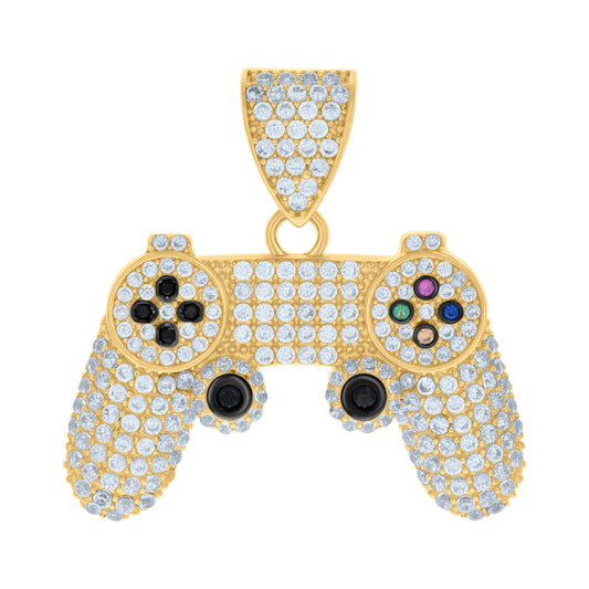 10k Yellow Gold Black tone Mens Multi color Cubic Zirconia Gaming Console Fashion Charm Pendant