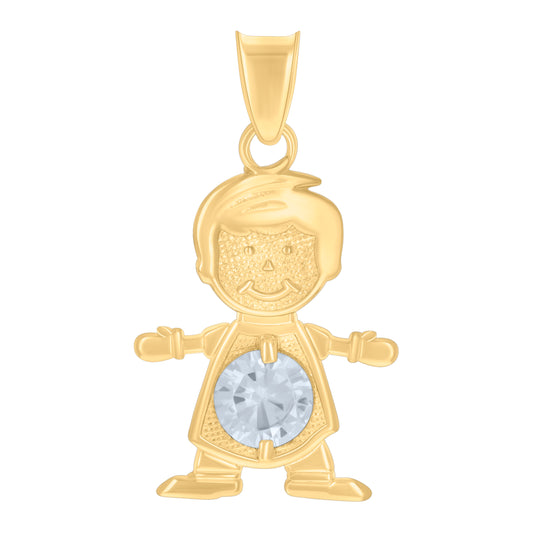 10k Yellow Gold Mens Cubic Zirconia Boy April Birthstone Charm Pendant
