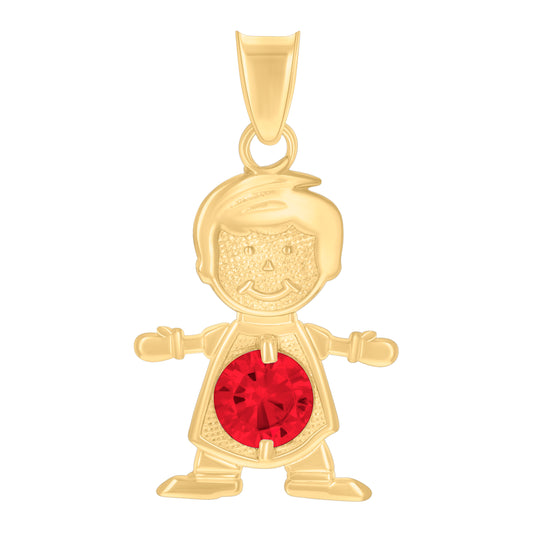 10k Yellow Gold Mens Red Cubic Zirconia Boy January Birthstone Charm Pendant