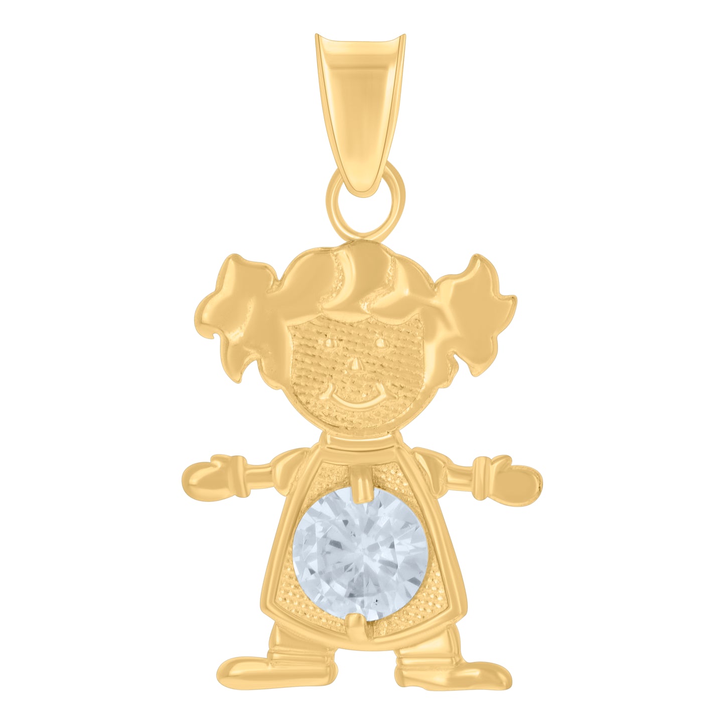 10k Yellow Gold Womens Cubic Zirconia Girl April Birthstone Charm Pendant