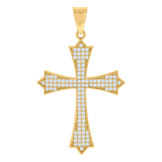 10kt Yellow Gold Mens Cubic-Zirconia Cross Religious Charm Pendant